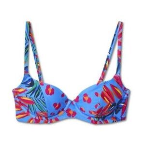 Tabitha Brown Bikini Top Women XL 16-18Tropical Animal Print Underwire Blue Pink